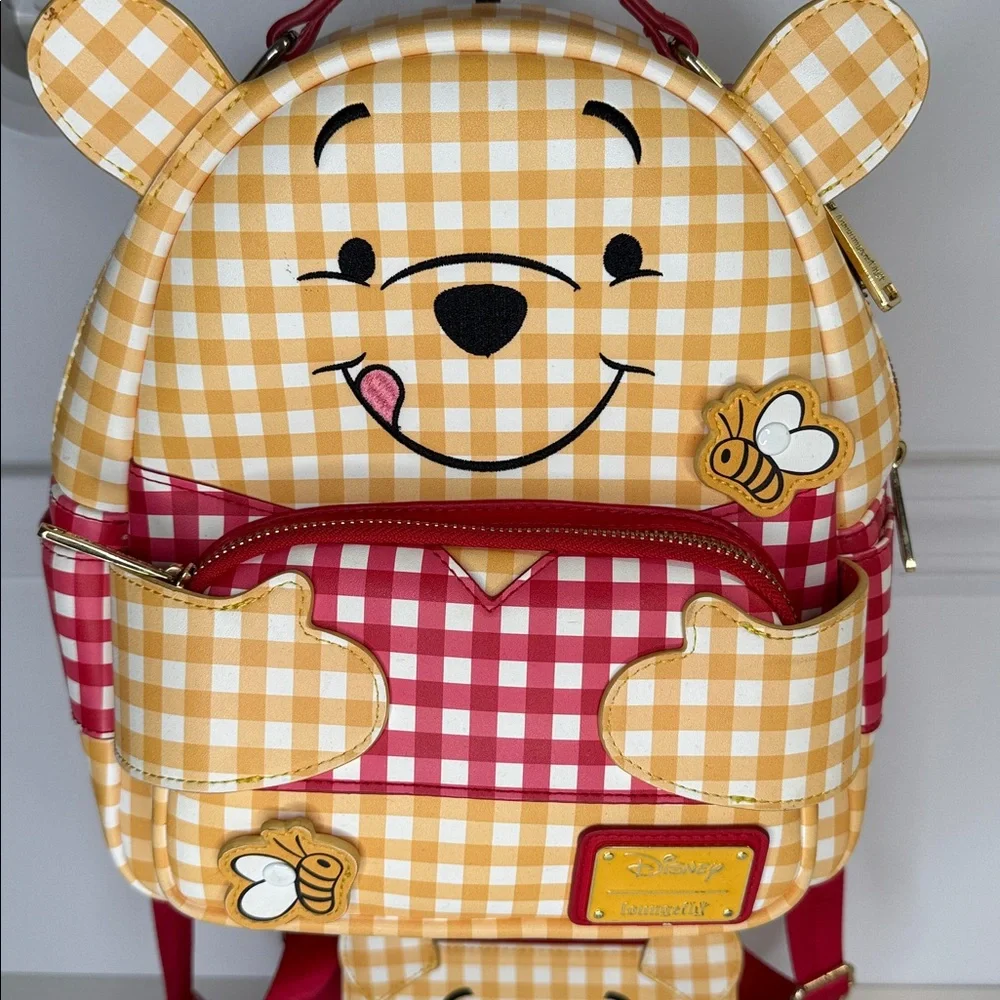 Loungefly Winnie the Pooh Gingham SET backpack AND wallet honey bees purse